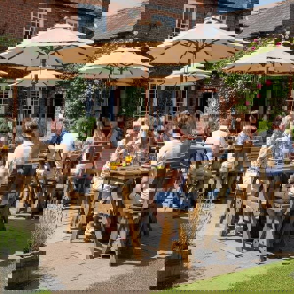 Arbor Garden Solutions Victoria Space Saving Picnic Table and Benches Set With Backrest - Rustic Finish