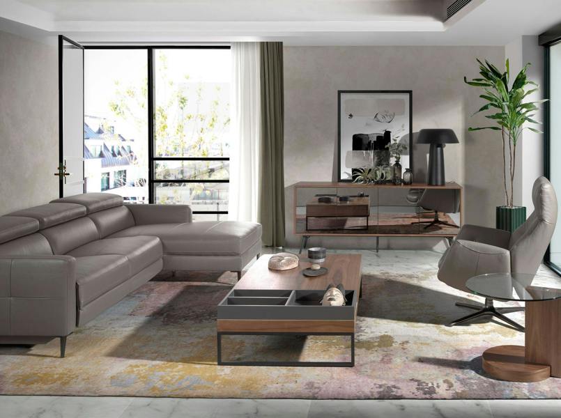 Angel Cerdá Black Mirror Effect Glass, Walnut and Black Steel Sideboard 3061