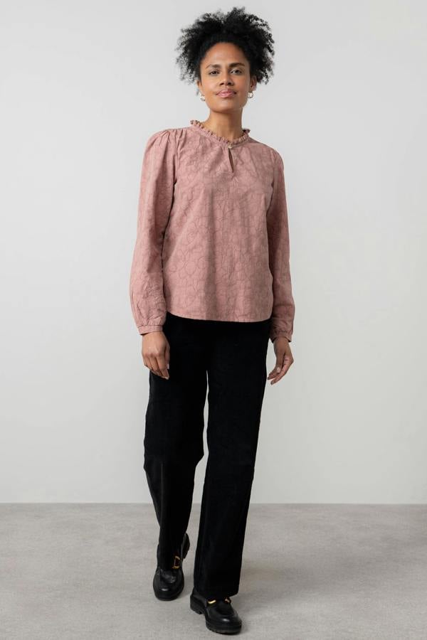 Lily & Me Emily Textured Jacquard Keyhole Blouse Antique Rose