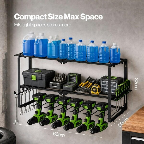 Levede Tool Storage Organiser 3 Tier Wall Mounted Garage Tool Rack Metal Black