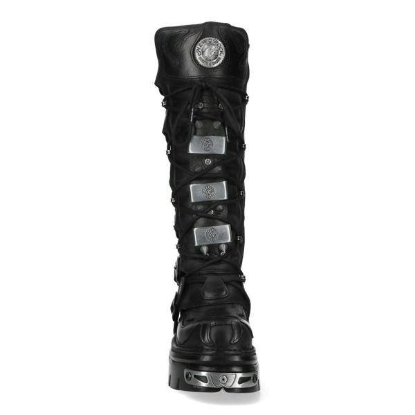 New Rock M-161-C10 Knee High Black Leather Spiked Gothic Boots