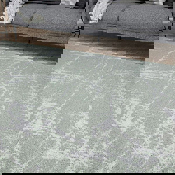 Machine Washable Flatweave Rug Abstract Green