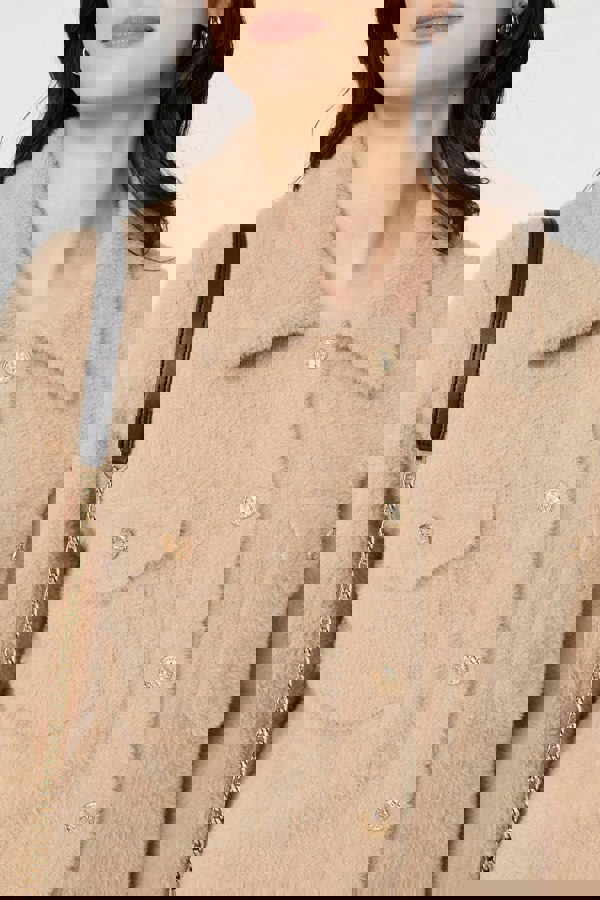 Beige | Textured Button Front Boxy Shacket
