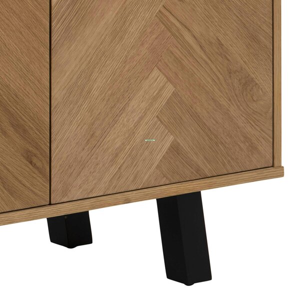 Wyld Haus Chevron Herringbone Natural Oak Wood 3 Door Sideboard