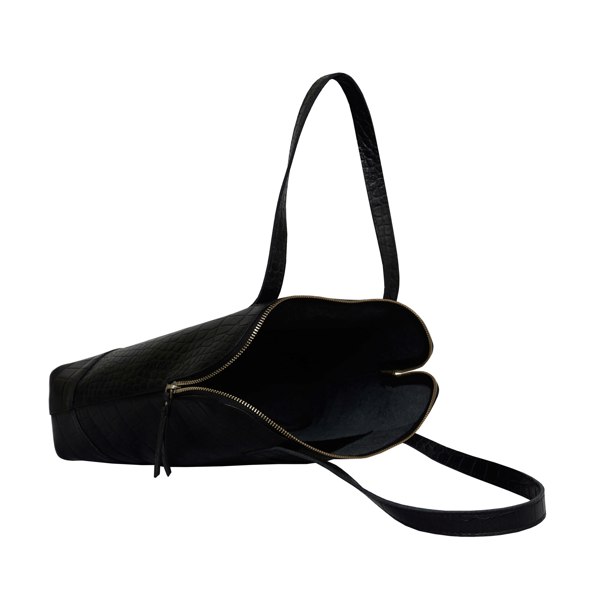 Assots London 'Eva' Black Croc Real Leather Designer Unlined Tote Bag