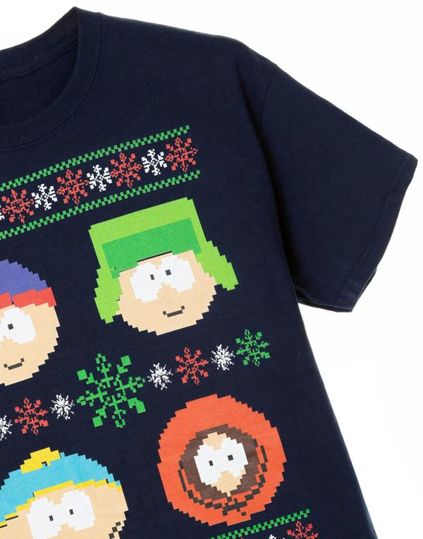 South Park Mens Blue Christmas Fairisle Short Sleeved T-Shirt