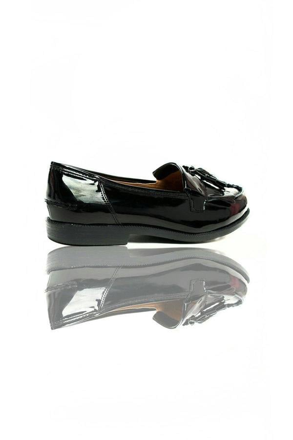 Liana Patent Tassel Brogue Flats - BLACK