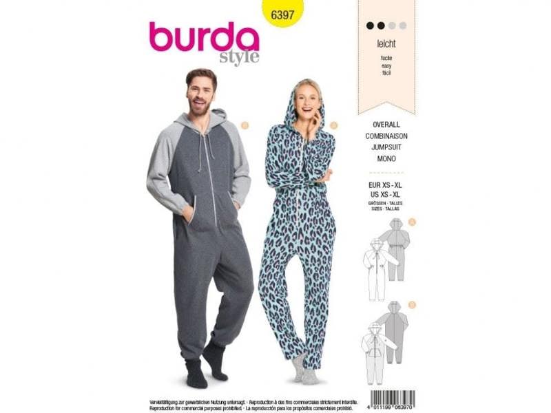 Burda Sewing Pattern 6397 Onesies For Men and Women, XS-XL - Easy