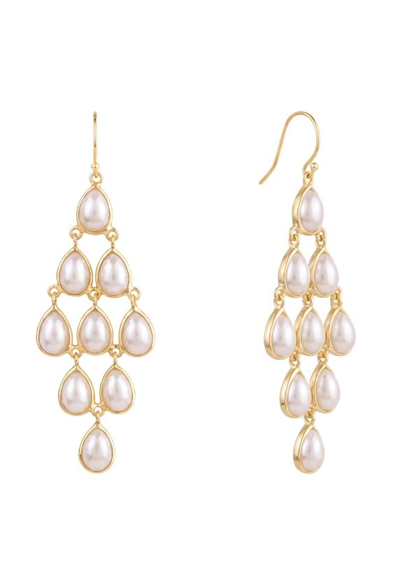 Latelita Erviola Gemstone Cascade Earrings Gold Pearl