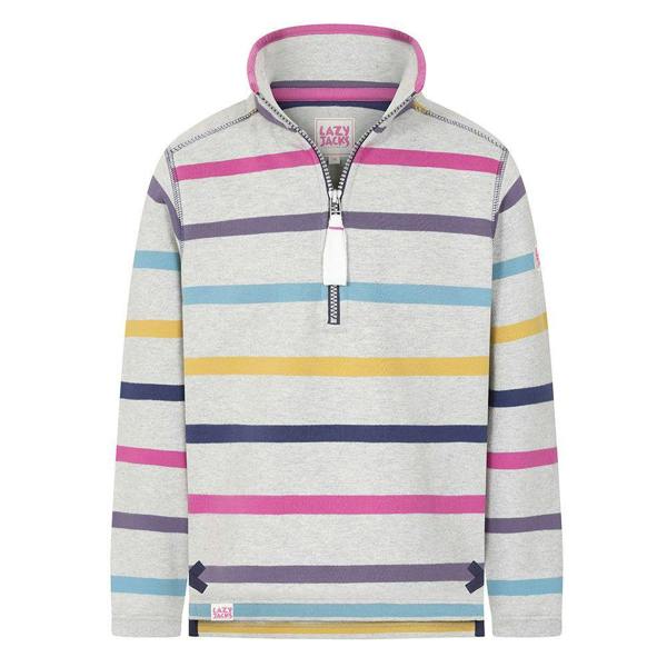 Lazy Jacks Childrens/Kids Striped Quarter Zip Sweatshirt - Grey Marl