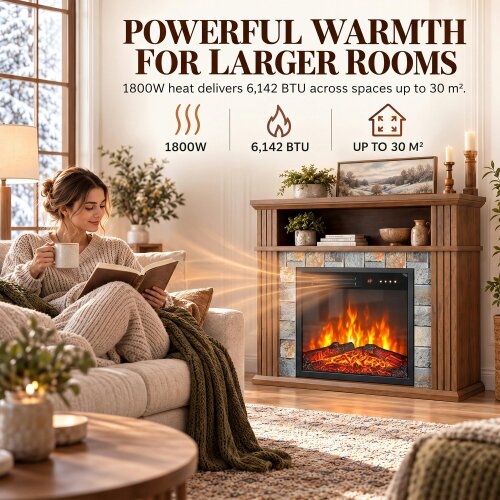 HOMCOM Freestanding Electric Fireplace Suite, 1800W, Open Shelf, LED Flame