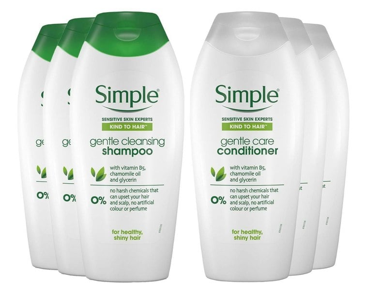Simple Kind to Hair Gentle Care Shampoo & Conditinor 400ml Each, 3 Pack