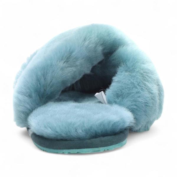 Infinity Leather Women's Sheepskin Slippers Teal Warm Winter Fur Crossover - Snowbelle