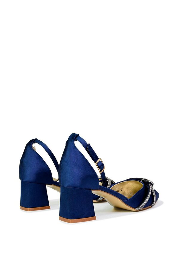 XY LONDON Ankle Strap Pointed Toe Diamante Mid Block Heels