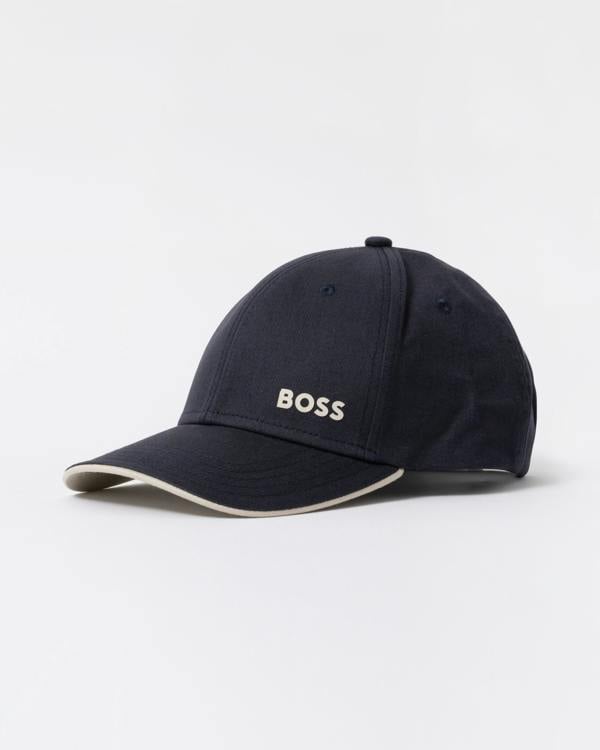 BOSS Green Mens Bold Logo Print Cap In Cotton Twill - Dark Blue 404 - side