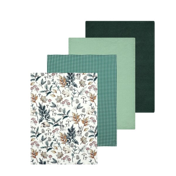 Smart Living Printed & Waffle Tea Towels - Country Cot Animals (Set of 4) - Green