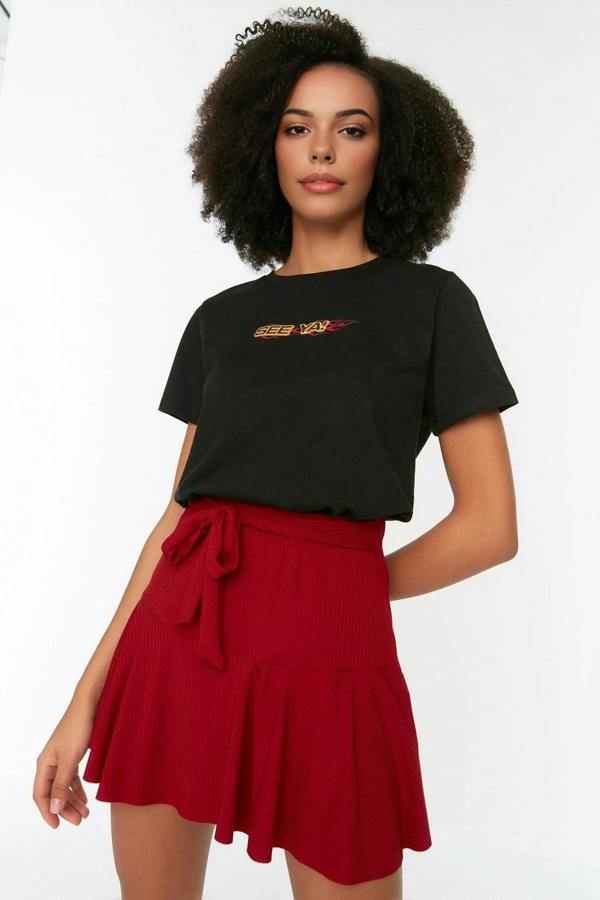 WOVCOR High Waist Mini Knitted Short Skirt