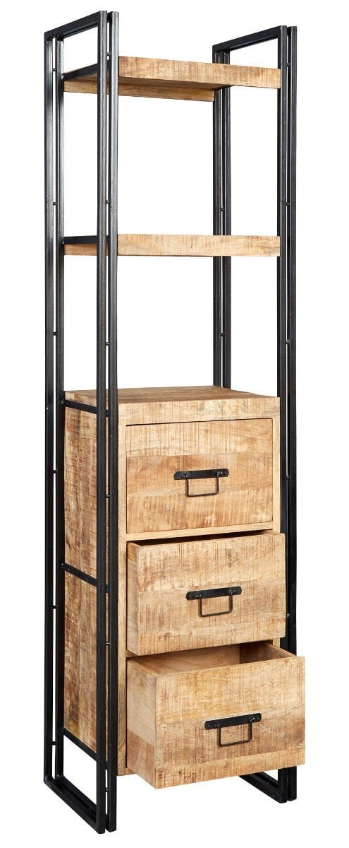 IH Design Herica Industrial Mintis Narrow Bookcase with 3 Drawers