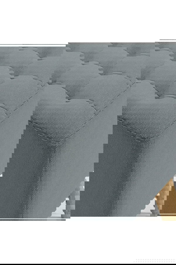 Living and Home Grey Linen Padded Wooden Leg Square Footstool