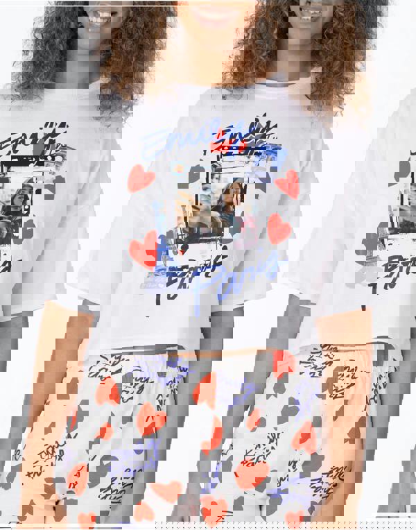 Emily In Paris Womens Multicoloured All-Over Print Short Sleeve Long Leg Pyjama Set