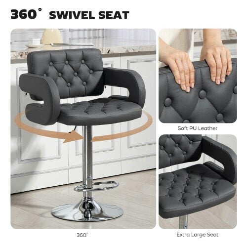 Wyld Haus Sacorte Grey Faux Leather Adjustable Swivel Bar Stool With Armrests