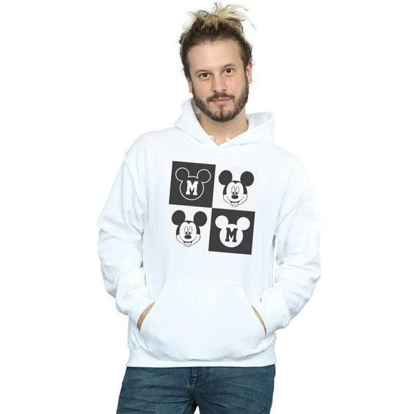 Disney Mens Mickey Mouse Smiling Squares Hoodie - White