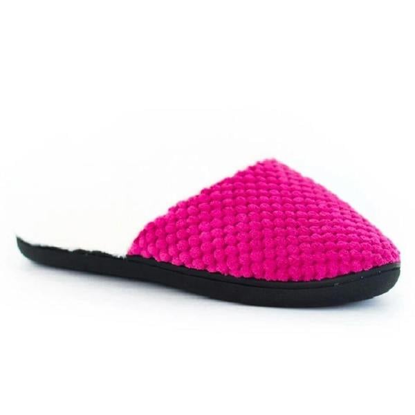 ATEK Ladies Faux Fur Lined Slippers Hard Sole Fuchsia Size 5/6