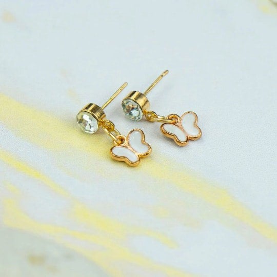 The Colourful Aura Small Tiny Dangle Zircon Butterfly Charm Ear Dainty Stud Handmade Earrings