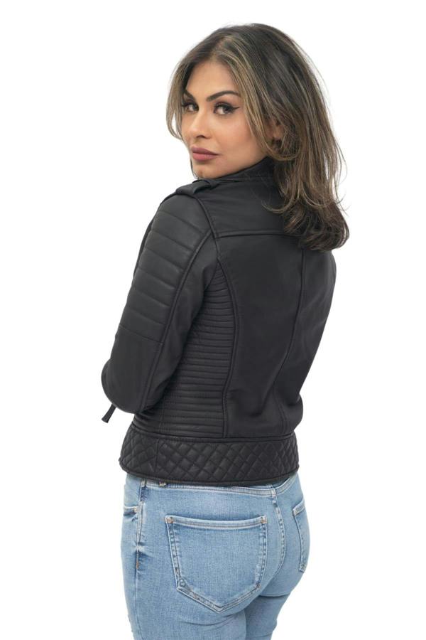 Infinity Leather Womens Leather Quilted Vintage Brando Biker Jacket-Lusaka