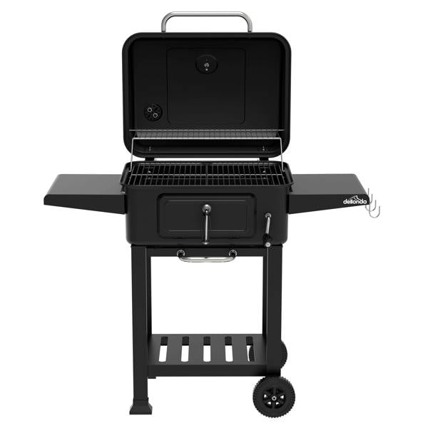 Dellonda Charcoal Grill BBQ Smoker & Trolley with 2 Side Shelves, Black - DG283