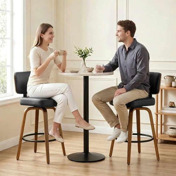 Bar Stools 360° Swivel Breakfast Bar Stools Padded PU Seat Footrest Set of 2 Black