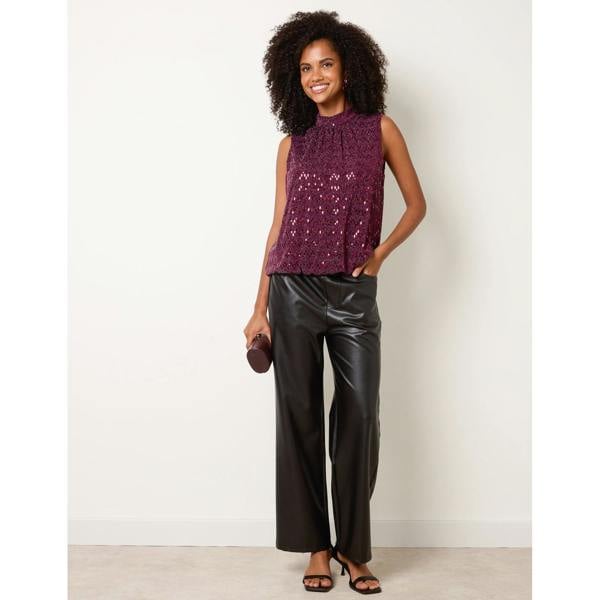 Blue Vanilla High Neck Metallic Puff Ball Blouse