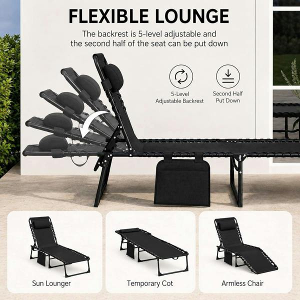 Foldable Sunbed Lounger-Black image 4