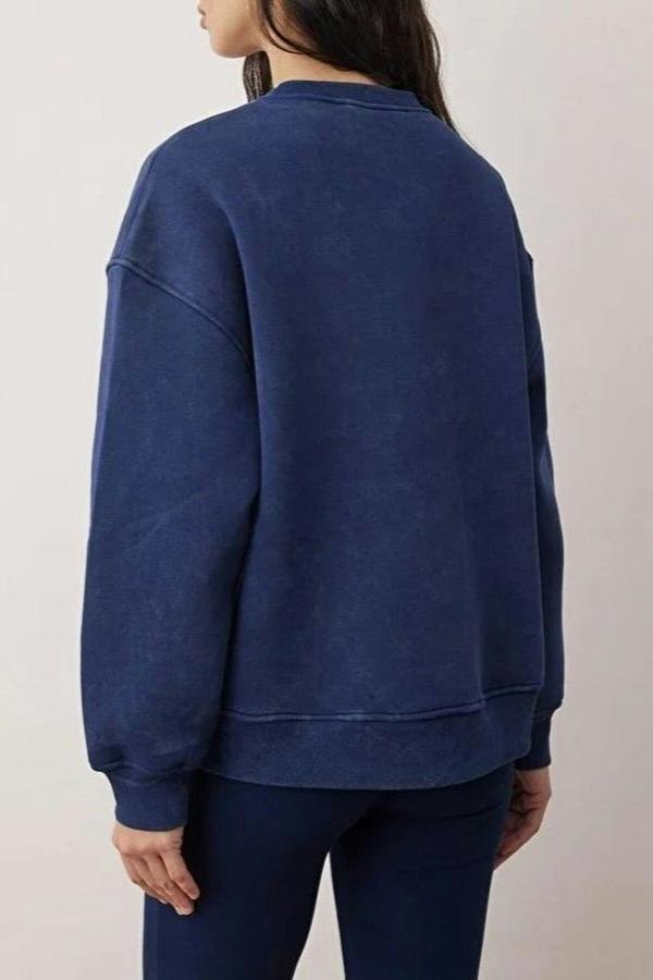 WOVCOR Oversize Printed Washed Thick Fleece-Lined Knit Sweatshirt