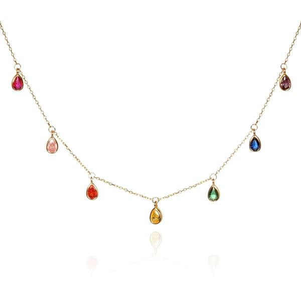 namana Gold Plated 925 Sterling Silver Rainbow Coloured Pear Shaped Charm Necklace for Women