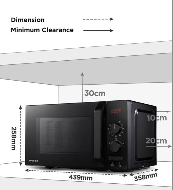 Toshiba MW2-AM20PF(BK) 20 Litre 26cm High, Freestanding Small Standard Microwave Oven - Black