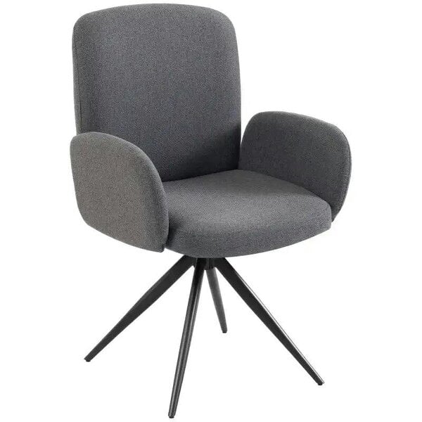 Swivel Accent Chair, Upholstered Linen-Look Armchair with Curved Backrest, Wrapped Armrests for Living Room, Grey