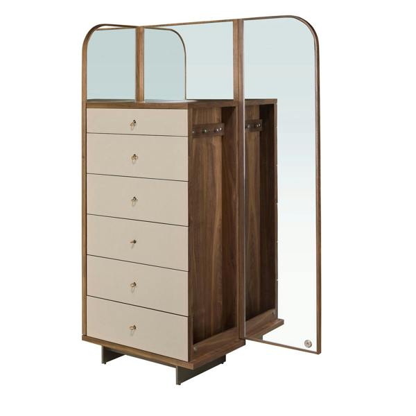 Angel Cerdá Leatherette, Walnut and Polished Steel Chest of Drawers With Mirror 7206