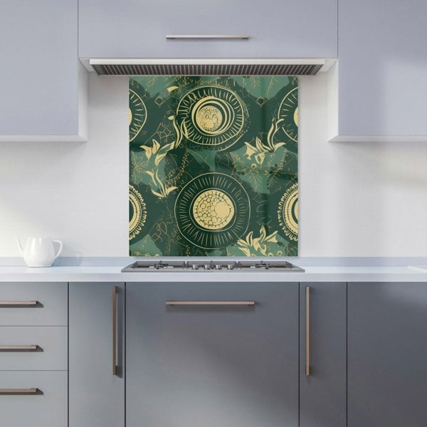 Warren Reed - Designer Abstract Green Gold Moon Pattern Kitchen Splashback