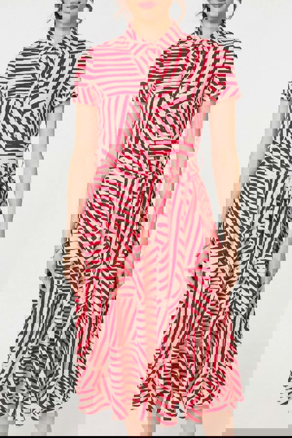 Red | Striped Tie Waist Midi Shirt Dress
