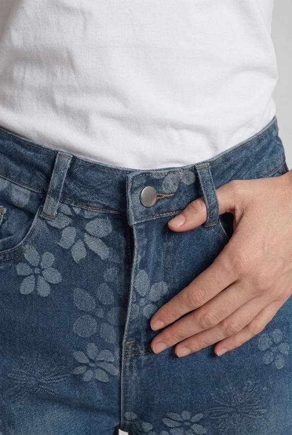Blue | Floral High Waist Wide Leg Jeans
