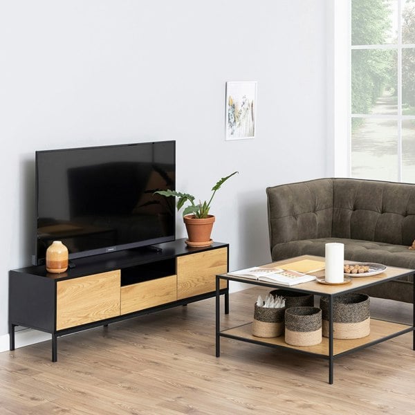 Furniture To Go Seaford TV Unit 2 Doors 1 Drawer in Black & Oak