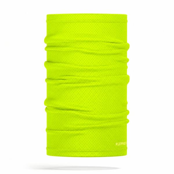 RUFFNEK® AirMesh Fluorescent Yellow Snood shown as a 3d face mask cover – breathable, moisture-wicking multifunctional neck gaiter scarf with UPF 50+ protection. For sport and outdoor activities including workwear.