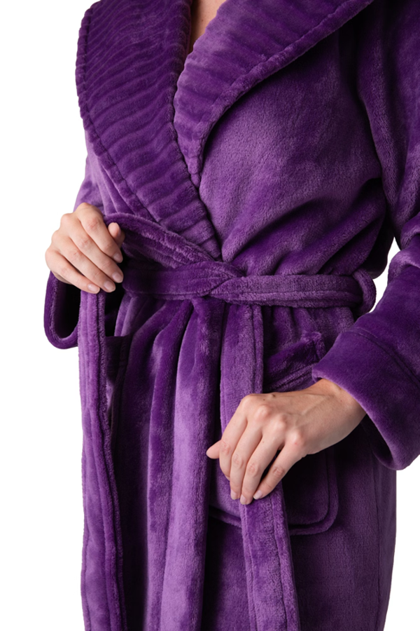 Camille Women's Supersoft Fleece Ribbed Collar Robe