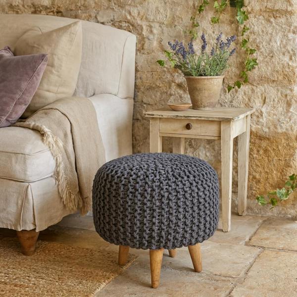 Wyld Haus Bergamo Woven Grey Round Footstool