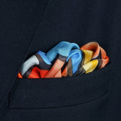 Otway & Orford 'Floreat Aula' Oxford College crest silk pocket square in gold, red & blue (42 x 42cm)