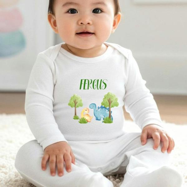 Personalised Little Dinosaur Baby Grow, Vest or Bib with Name