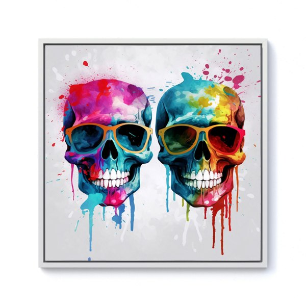 Warren Reed Splash Art Happy Skeletons Framed Canvas