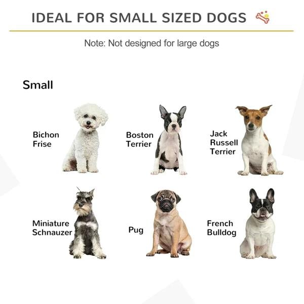 Black pet gate for small dogs with hinged panels and vertical bars, full front view
