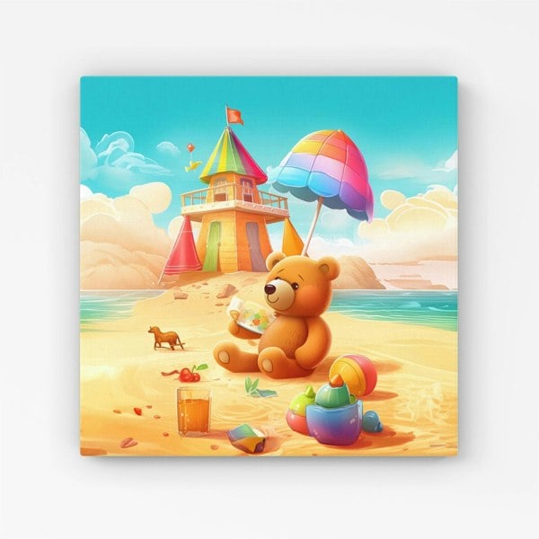 Warren Reed Bear On A Beach Holiday Canvas